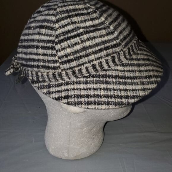 Vintage 1950\'s Houndstooth‎ Cap Hat with Accent Matching Bow on Back